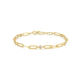 Gold Bezel Station Paper Clip Chain Bracelet